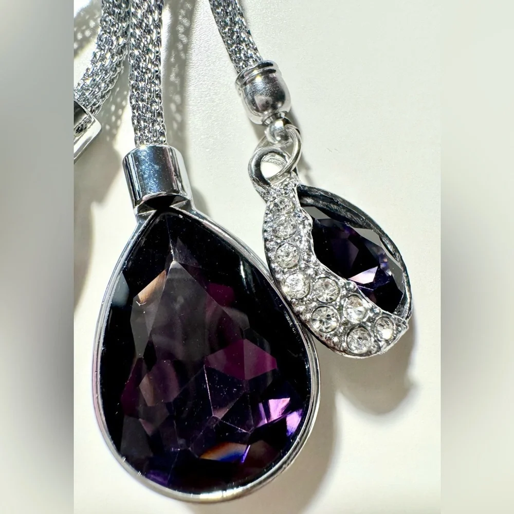 New Dark Purple & Clear Faceted Austrian Crystal Purse Bag Charm Keychain - 4.5” - Picture 4 of 7